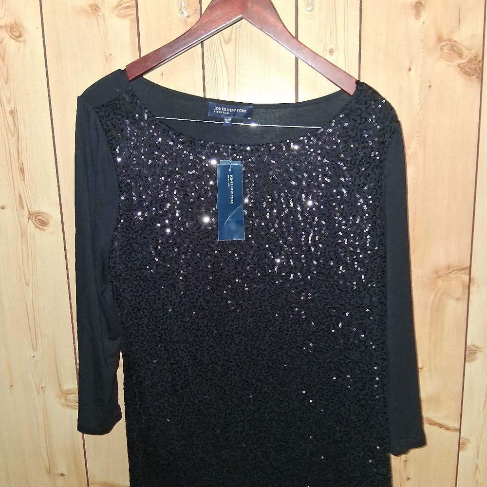 Jones New York Black Sequin Blouse